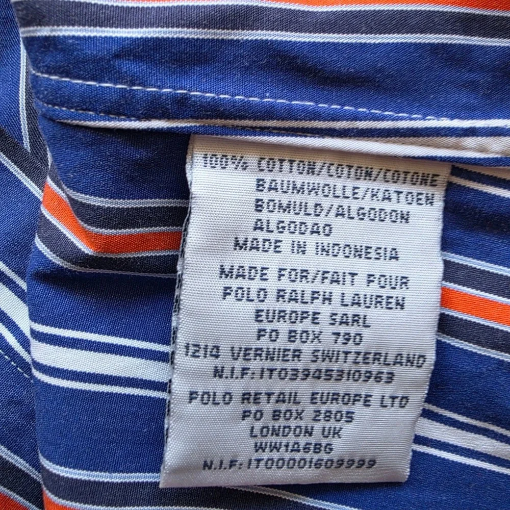 Polo Ralph Lauren Vintage Mens Custom Fit Striped Button Down Shirt Blue Red L‎